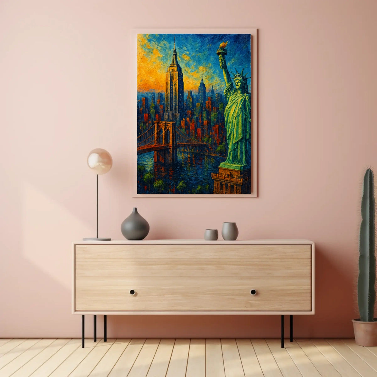 New York City Sunset Skyline Poster Modern Wall Art