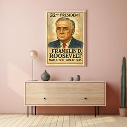 Franklin D. Roosevelt 32nd President of the United States Exaggerated Cartoon Sketch Poster