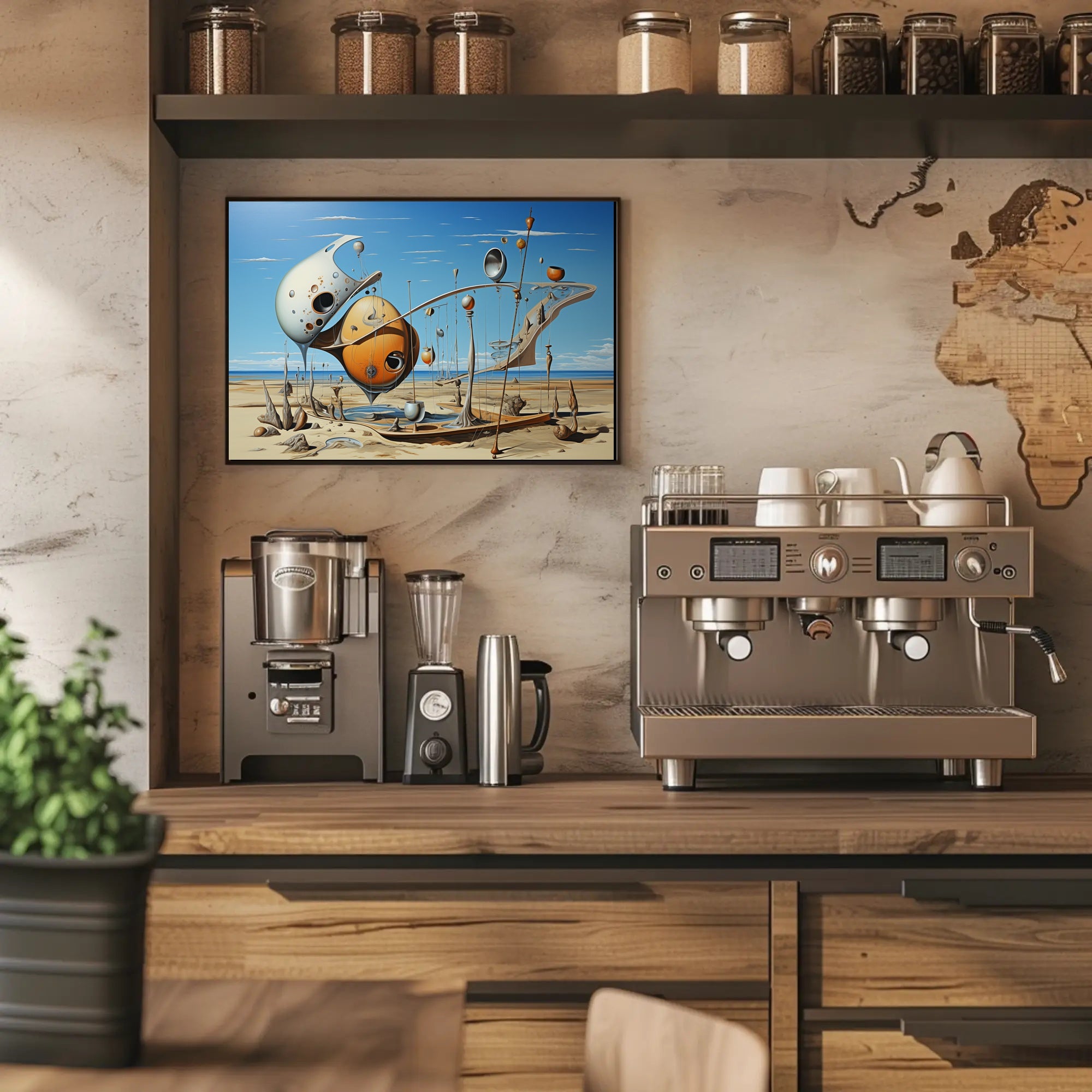 Surreal Desert Landscape with Futuristic Sculptures - Artistic Poster