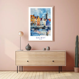 Charming Galway Waterfront Scene in Watercolor Travel Poster PosterGoat