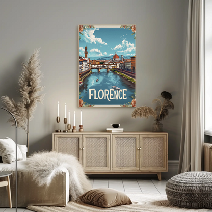 Florence Italy Duomo River Bridge Travel Poster