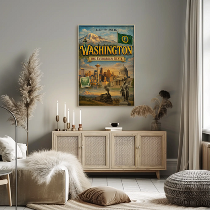 Washington DC White House Capitol Vintage Illustration Travel Poster