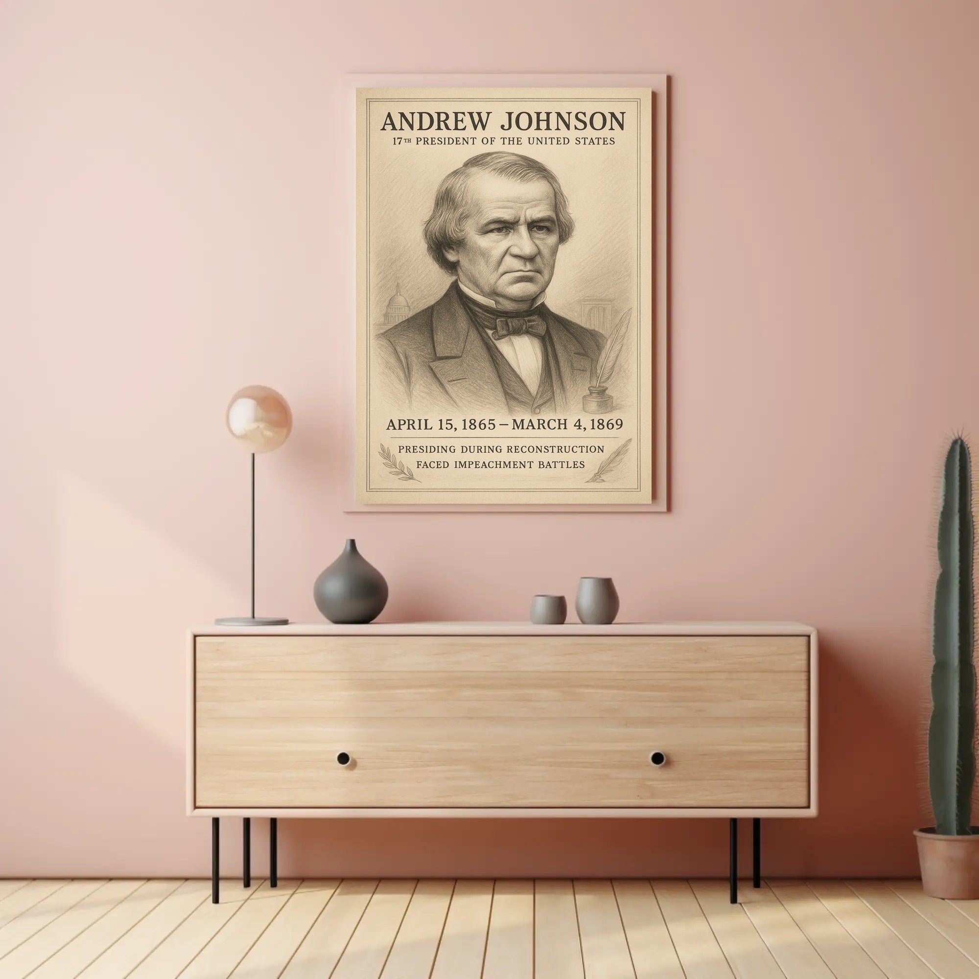 Andrew Johnson 17th President Sketch Poster Art Print for Home Decor PosterGoat