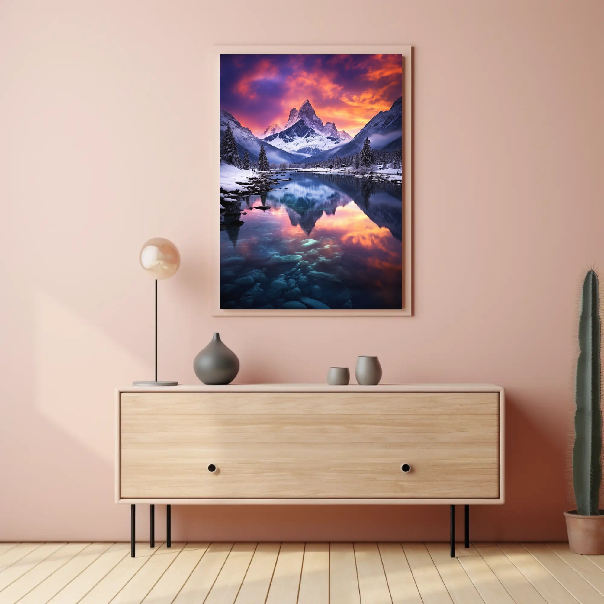 Serene Snowy Mountain Landscape at Sunset - National Park Poster