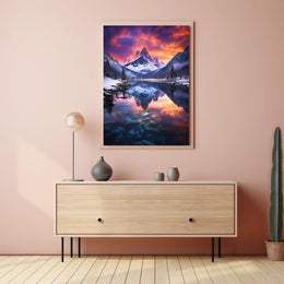 Serene Snowy Mountain Landscape at Sunset - National Park Poster