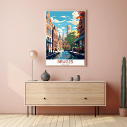 Bruges Vintage Travel Poster: Charming Canals and Architecture