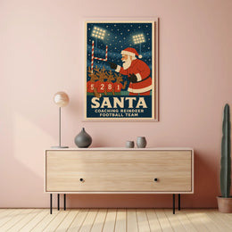 Santa Coaches Reindeer in Vintage Football Scene
