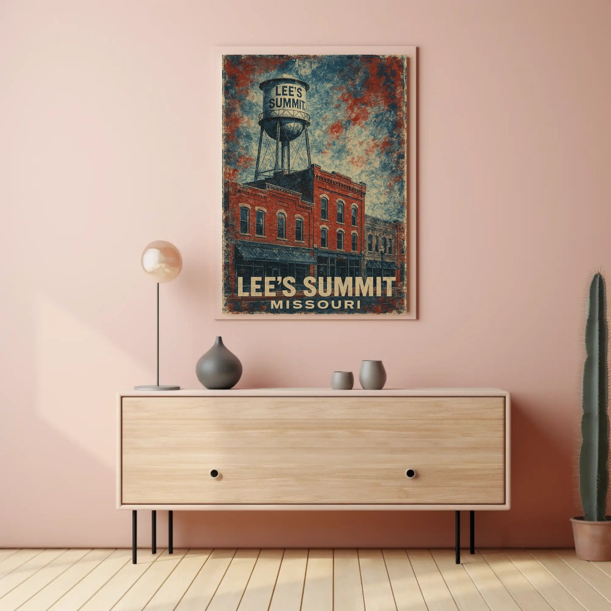 Lees Summit Water Tower Cultural Heritage Retro 80s Folk Art Vintage Missouri Community Pride Poster