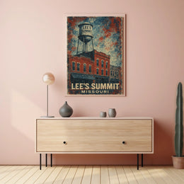 Lees Summit Water Tower Cultural Heritage Retro 80s Folk Art Vintage Missouri Community Pride Poster