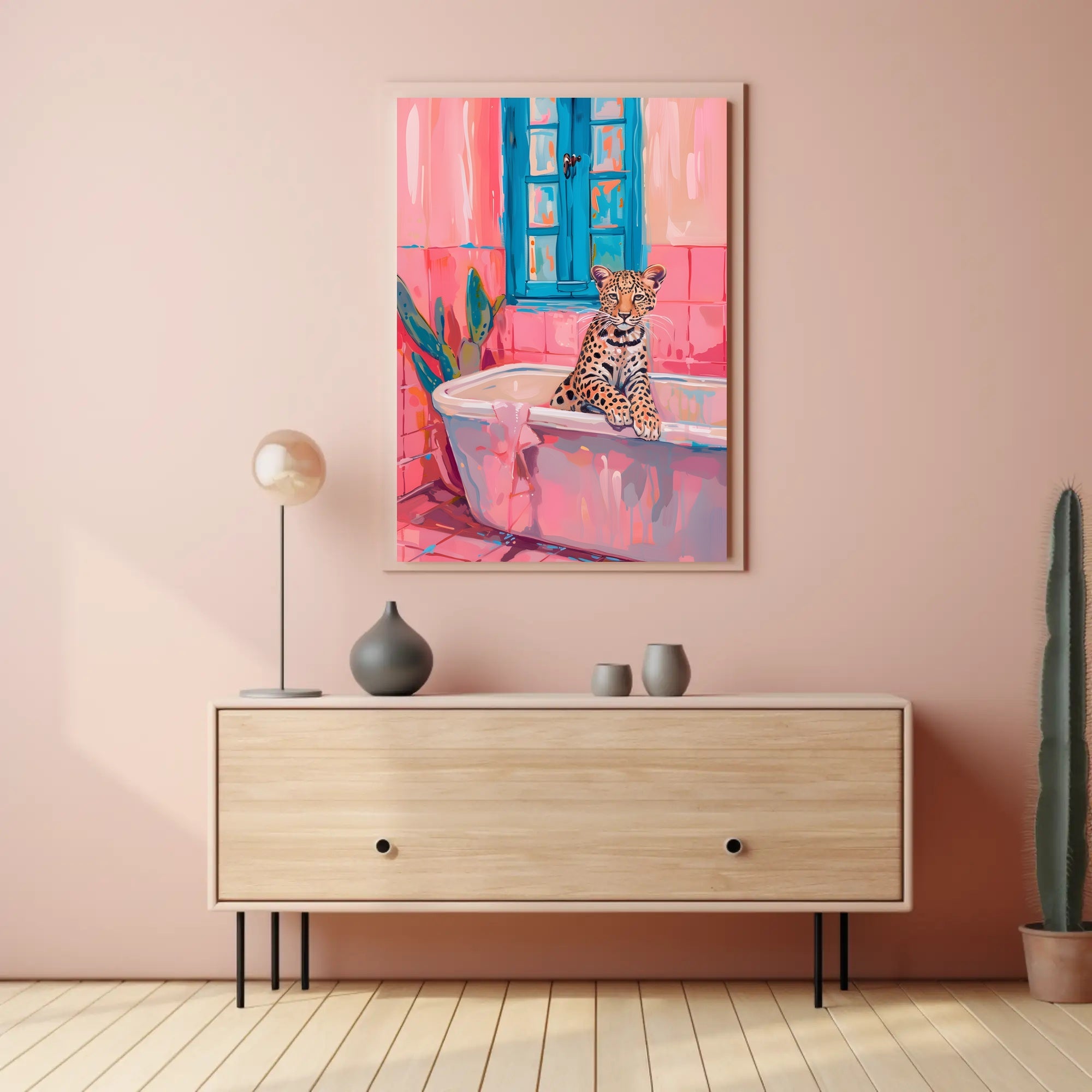 Leopard Bathtub Art Print for Animal Poster PosterGoat