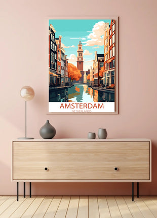 Amsterdam Canals Vintage Travel Poster