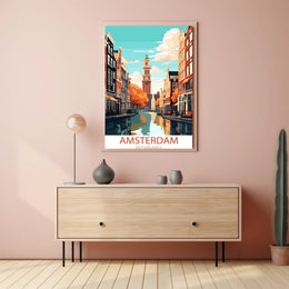 Amsterdam Canals Vintage Travel Poster