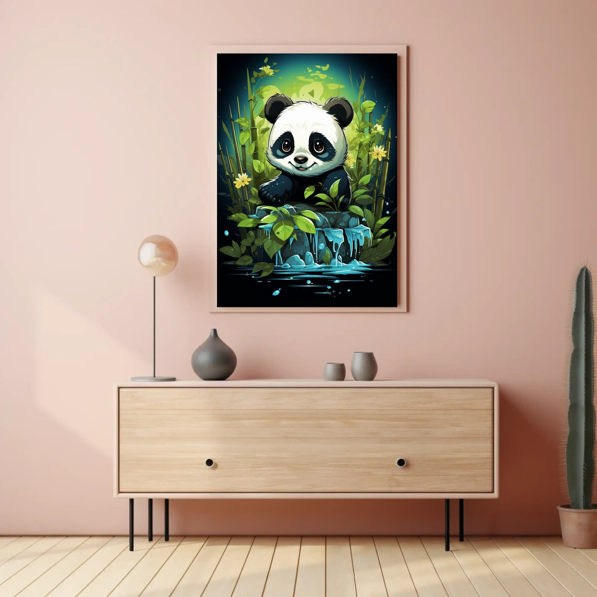 Adorable Panda in Lush Bamboo Forest Poster