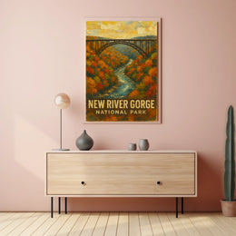 New River Gorge National Park Scenic Nature Adventure Digital Painting Timeless Heritage Poster
