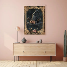 Whimsical Witch's Hat with Vintage Floral Details Cultural Poster