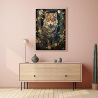 Majestic Wolf with Flowers Art Nouveau Animal Poster