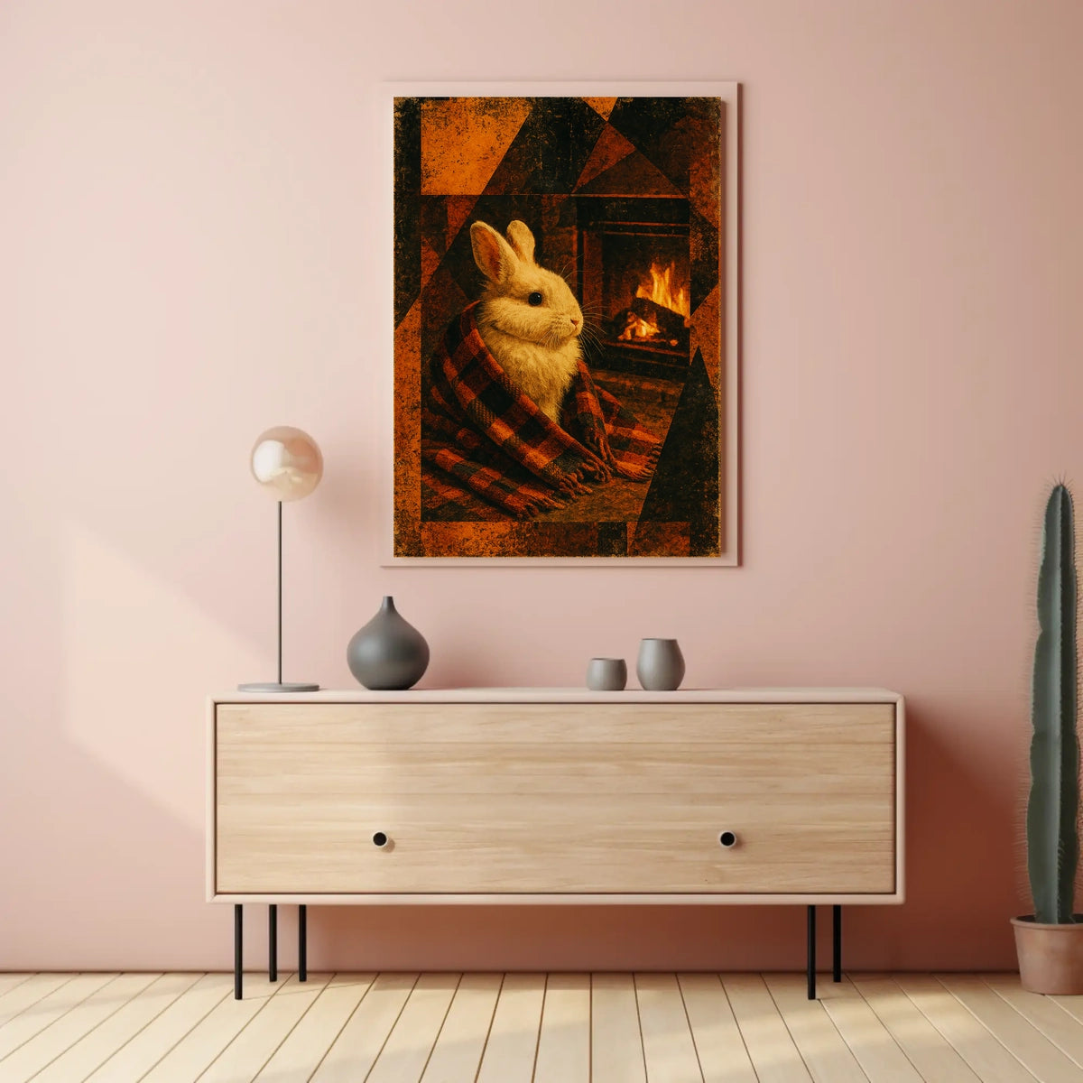 Cozy Bunny by the Fireplace Poster