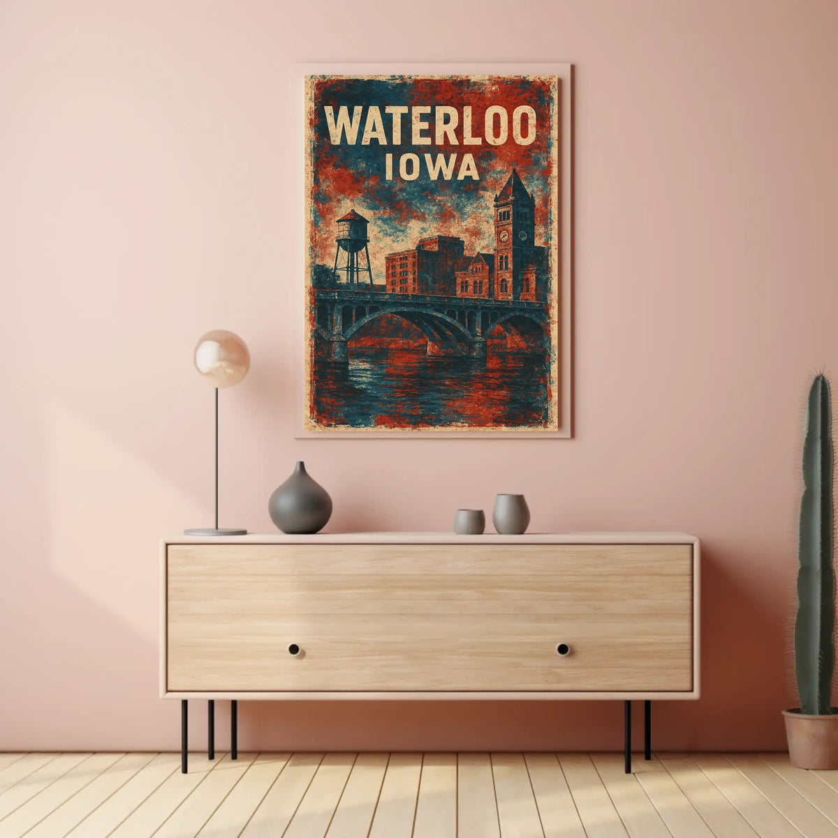 Waterloo Iowa Skyline Minimalist Realism Wanderlust Poster