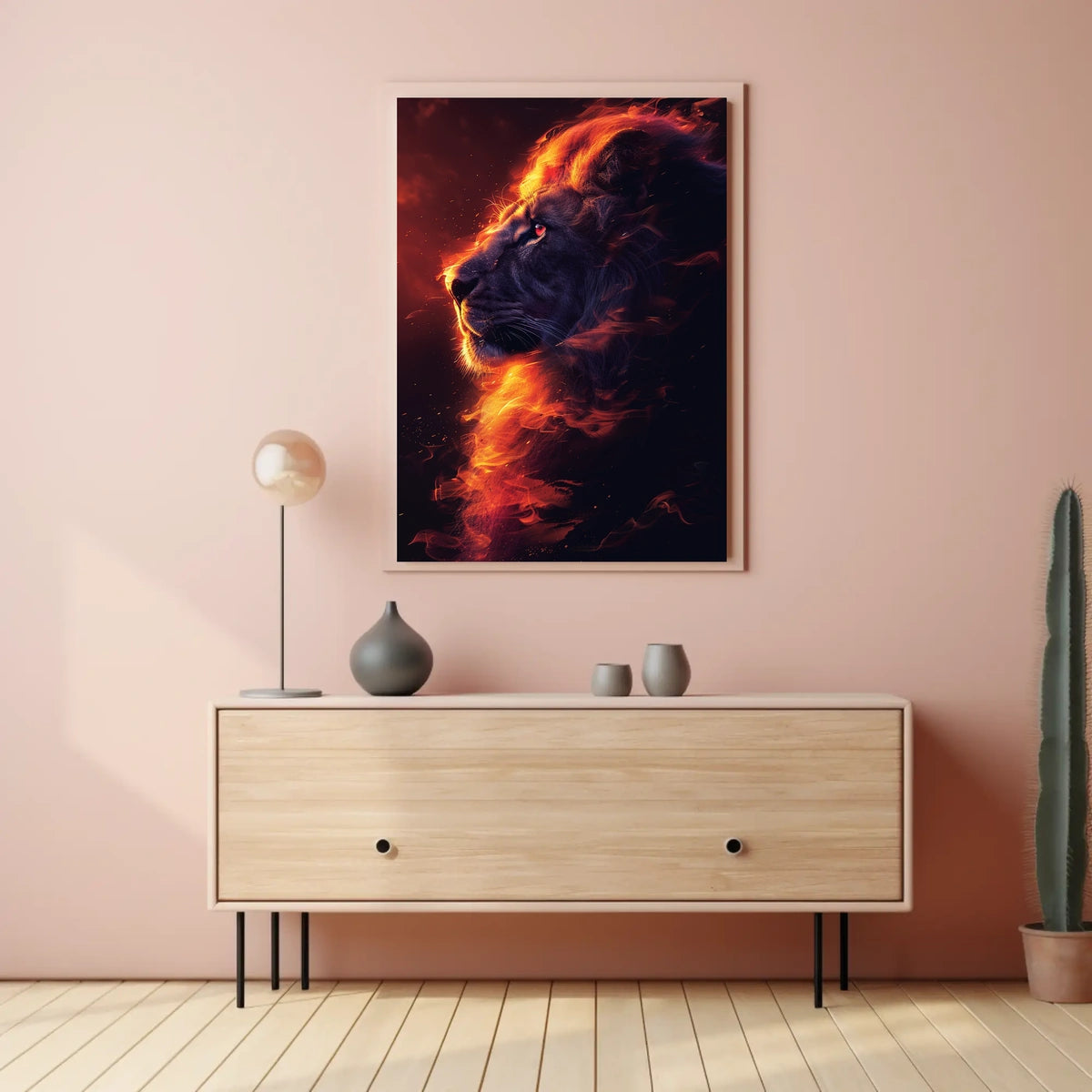Majestic Lion Poster: Fiery Mane, Dark Background