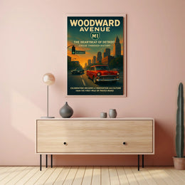 Woodward Avenue Detroit Vintage Cultural Heritage Poster