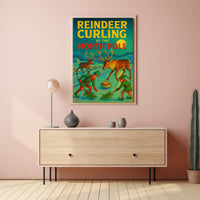 Reindeer Curling at the North Pole Poster