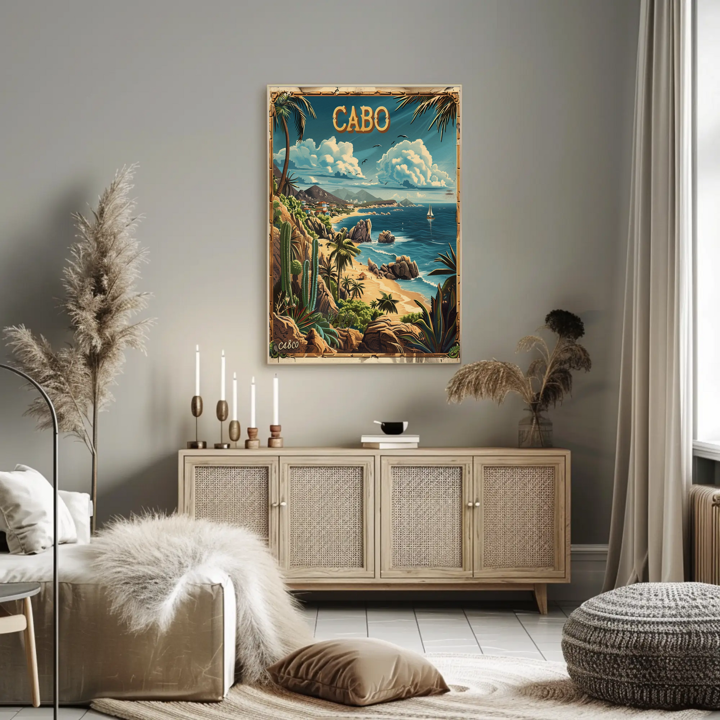 Cabo Vintage Coastal Mexico Travel Poster