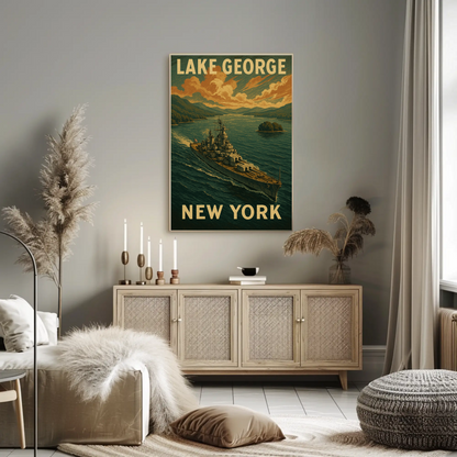 Lake George New York Battleship Scenic Travel Poster