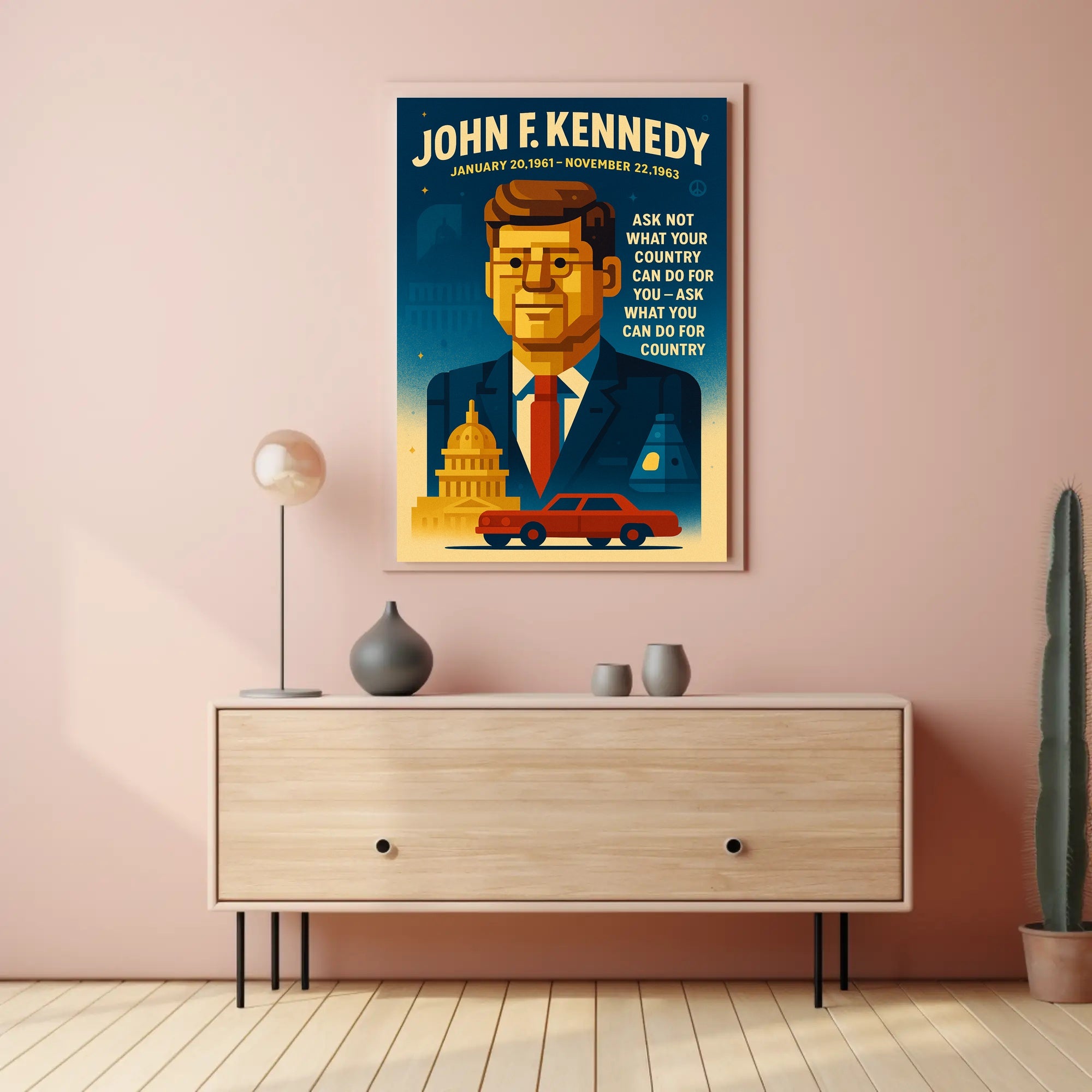 JFK Vintage Patriotic Art Print Historical or Presidential Poster