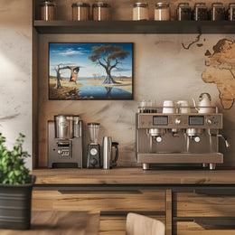 Surreal Desert Landscape with Human-Tree Artistic Poster