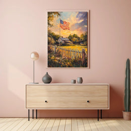 peaceful farmhouse landscape Poster
