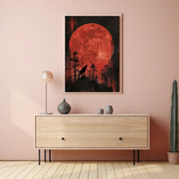 Wolf Howling Under Blood Moon Art Poster PosterGoat