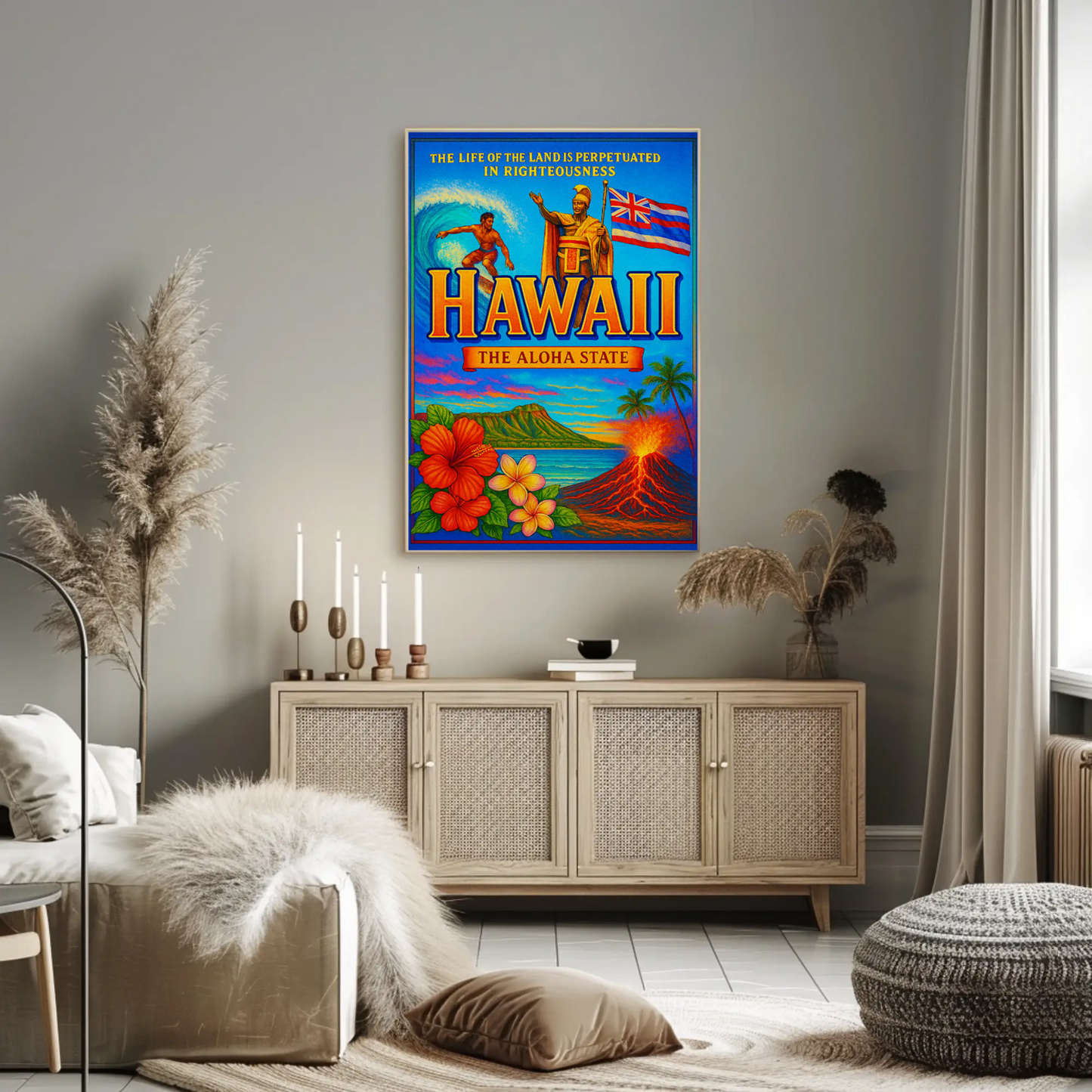 Hawaii Aloha State Surf Volcano Heritage Poster