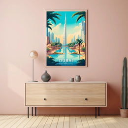 Dubai Skyline Art: Vibrant Burj Khalifa Travel Poster
