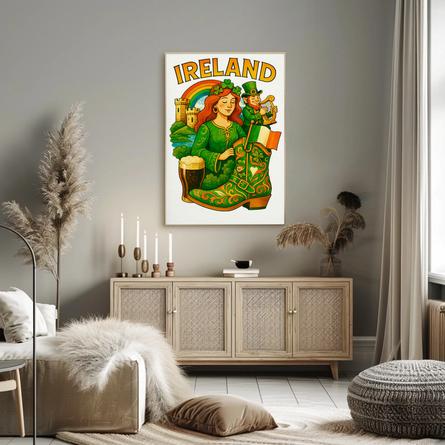 Ireland Folklore Rainbow Guinness Travel Poster