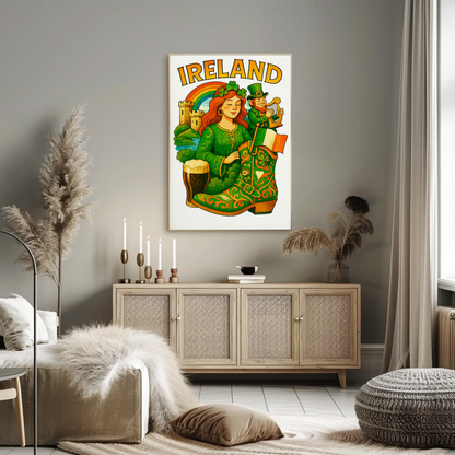 Ireland Folklore Rainbow Guinness Travel Poster