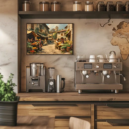 Historical European Village Marketplace Poster Art