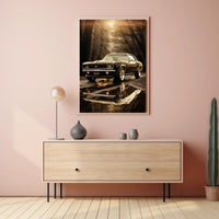 Classic Car in Autumn Reflection Poster PosterGoat