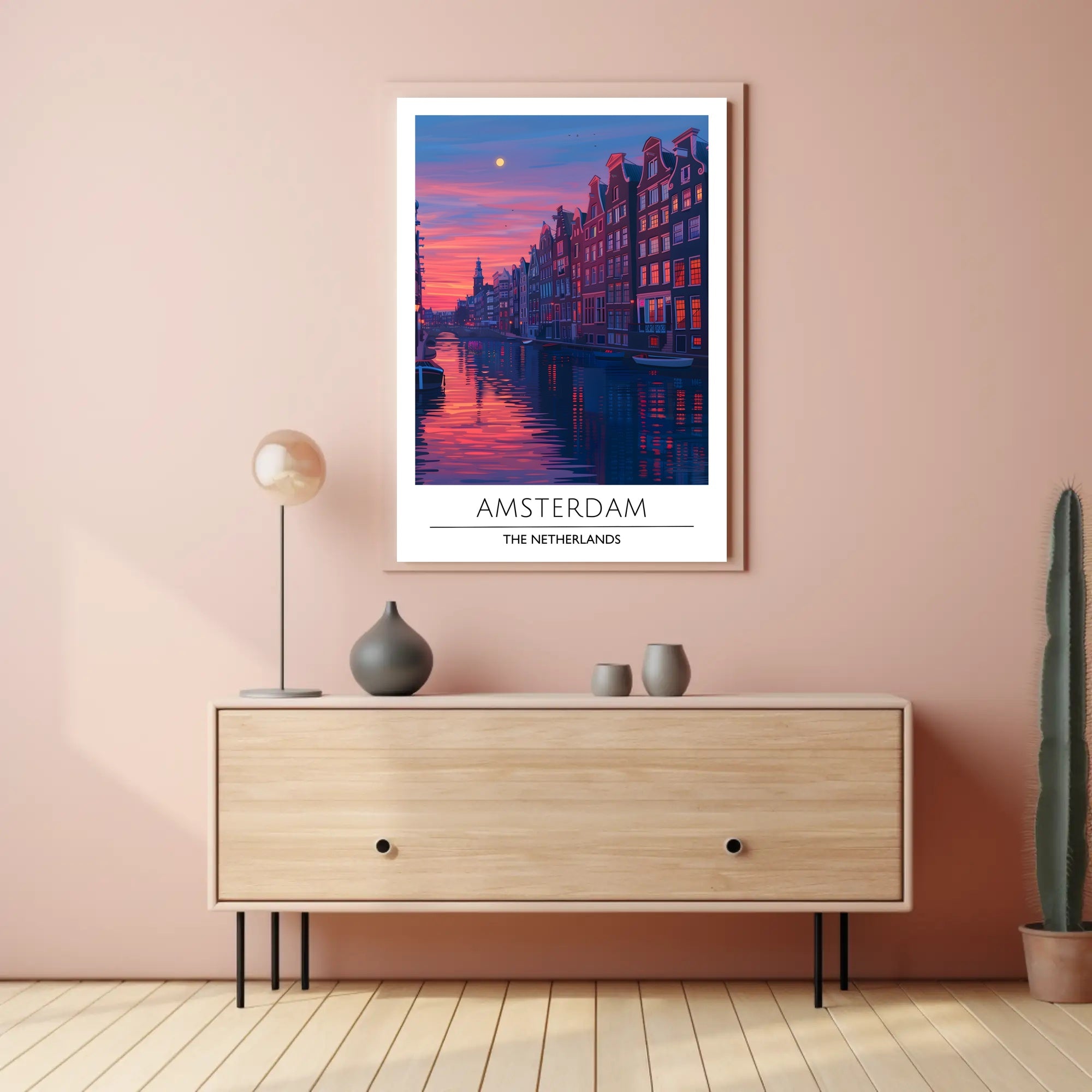 Amsterdam Evening Canal Scene: Urban or Cityscape Poster