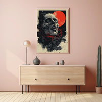 Cosmic Skull Surreal Art Poster: Eerie Fantasy Design