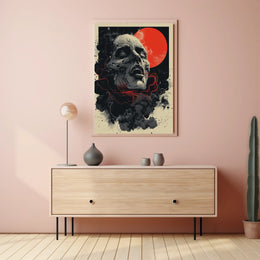 Cosmic Skull Surreal Art Poster: Eerie Fantasy Design