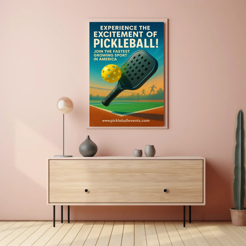 Pickleball Paddle in Action: Vibrant Sports Poster PosterGoat