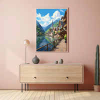 Picturesque European Lakeside Village Art Poster