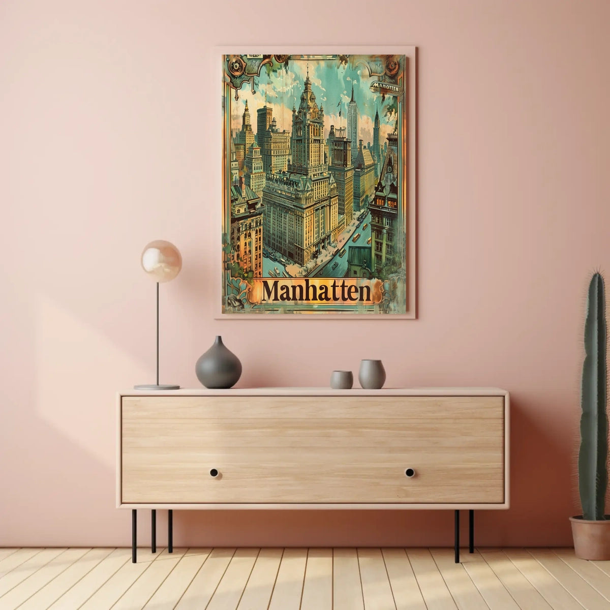 Vintage Manhattan Skyscrapers Nostalgic Urban Art Poster