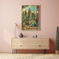 Vintage Manhattan Skyscrapers Nostalgic Urban Art Poster