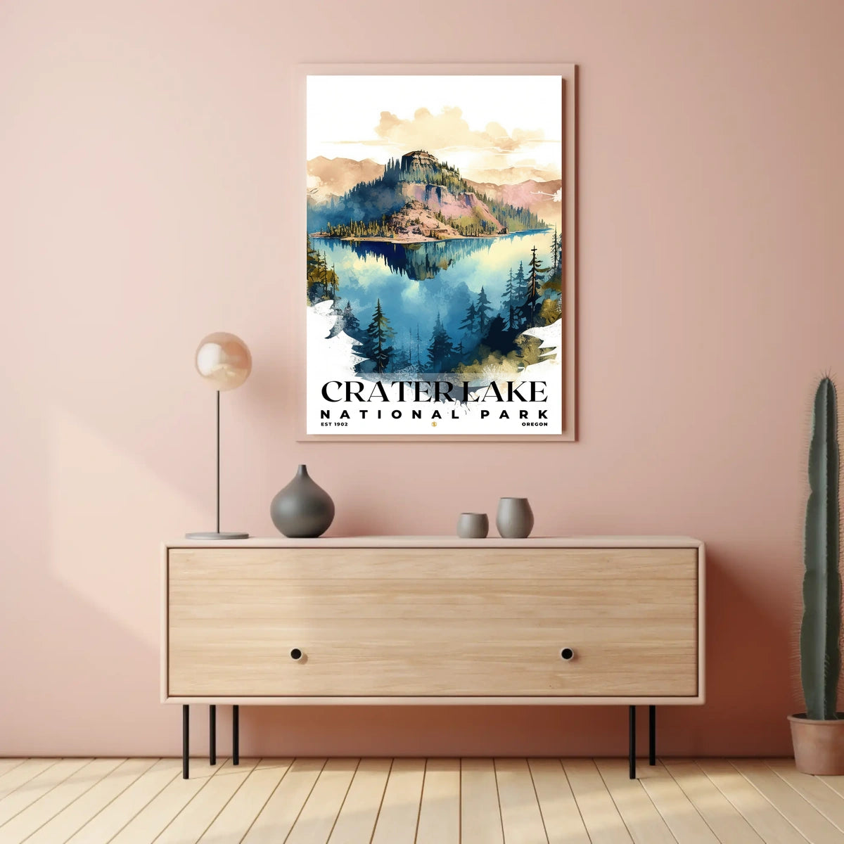 Crater Lake Watercolor Wall Art Poster