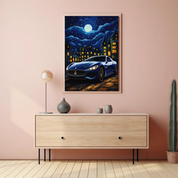 Futuristic Car Meets Starry Night Artistic Poster