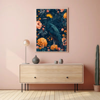 Vibrant Blue Bird with Floral Lush Animal Poster