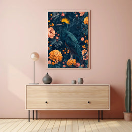Vibrant Blue Bird with Floral Lush Animal Poster