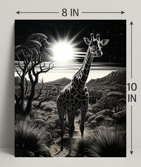 Moonlit Giraffe In The Savanna Poster