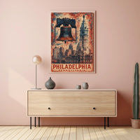 Philadelphia Landmarks Vintage Cityscape Poster